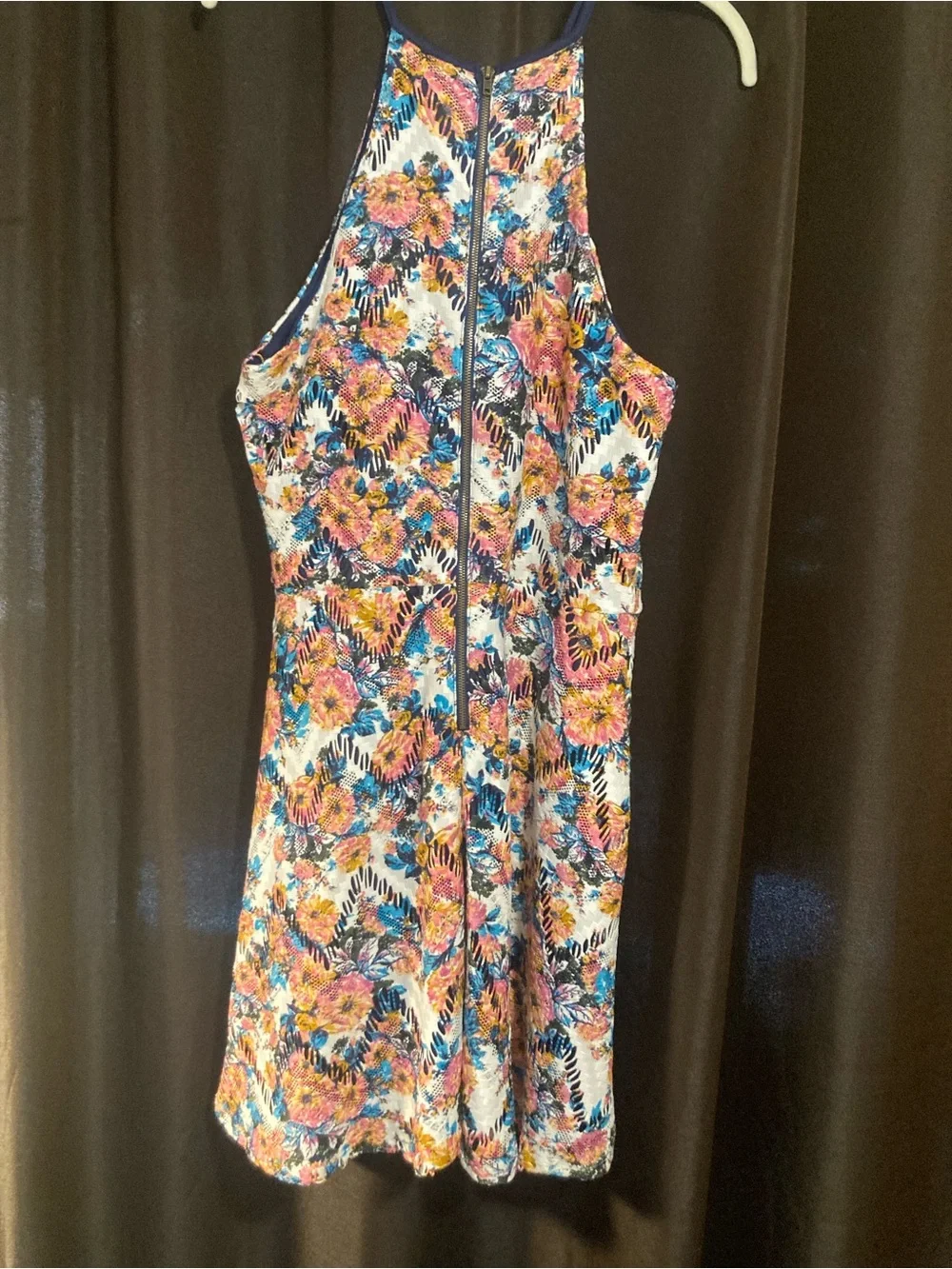 love, Fire Navy Girls Dress with Floral Trim